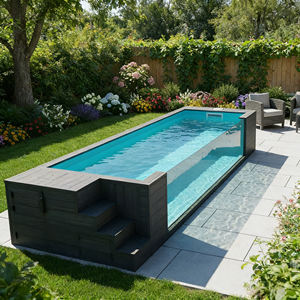 Piscina Pequeña para Exteriores, de Madera, Fibra de Vidrio y Acrílico, Resistente a los Rayos UV, con Azulejos de Mosaico, Capacidad Personalizable, Herramientas para Piscina - Product Image 1