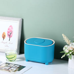 ถังขยะตั้งโต๊ะทรงวงรีขนาดเล็ก ถังเก็บของมีฝาปิดแบบกดปุ่ม สำหรับใช้ภายในอาคาร สีฟ้า สีขาว สีชมพู สีเหลือง - Product Image 4