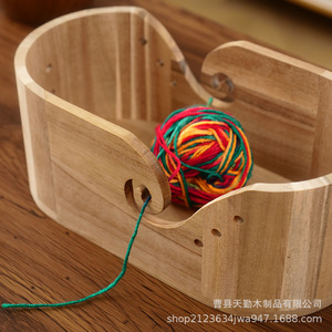 <b>Wooden</b> Yarn Bowl Oval Storage Box With Lid For Knitting <b>Wool</b> And Mobile Phone Holding - Product Image 1