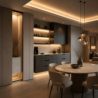 Buffet sur mesure pour toute la maison | Colonne blanche + tiroir en charbon de bois | Lumière flottante LED | Niche en marbre | OEM B2B