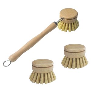 Cepillo de Limpieza de Fibra Natural de Bambú y Acero Inoxidable para Cocina, Tazones, Sartenes, Ollas y Platos - Product Image 1