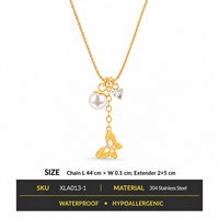 Collier en acier inoxydable 304 pour femmes, couleur or, perle, papillon et pendentif cœur transparent, chaîne à maillons en O, vente en gros