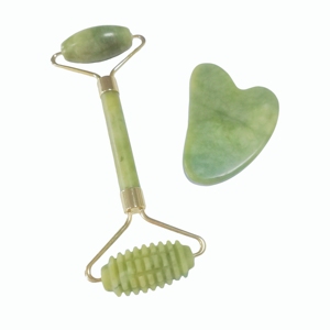 <b>Jade</b> <b>Roller</b> with Textured Stone and Gua Sha Massage Kit Natural Green Stone Face Sculpting Tool for SPA - Product Image 4