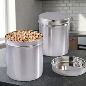 Stainless Steel Food Container Round Airtight Metal <b>Storage</b> <b>Jar</b> 1-3L Minimalist Design <b>for</b> <b>Kitchen</b> Use - Product Image 3