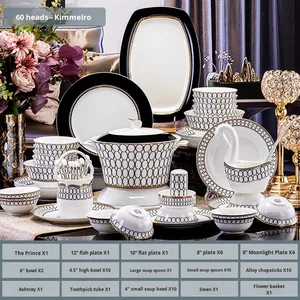 Vajilla <span class=keywords><strong>de</strong></span> Porcelana Fina Jingdezhen con Incrustaciones <span class=keywords><strong>de</strong></span> Oro y Diseño Pintado a Mano, Apta para Microondas, para Hogar y Hotel - Product Image 5