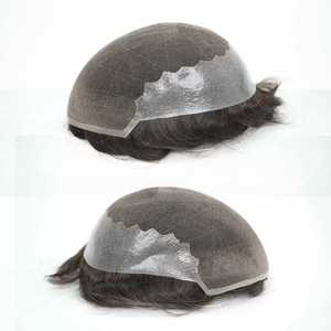 Q6 PU Skin Swiss Lace Base Hair Prosthesis 130% Density Natural Human Hair <b>Men</b> Male Toupee With Front Bleached Hair for <b>Men</b> - Product Image 5