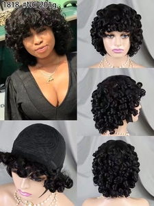 Letsfly Fringe Bouncy <b>Wig</b> with Bangs 100% Human Hair for Women ,200g Natural Color Curl Bob No <b>Lace</b> <b>Wigs</b> Wholesale - Product Image 6
