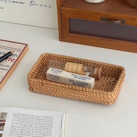 Boîte de rangement rectangulaire en rotin tressé semi-artisanale, organiseur de cosmétiques, panier de rangement pour table basse