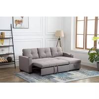 Modernes L-förmiges Ausziehbares Schlafsofa mit Gesteppter Leinenpolsterung für Wohnzimmer