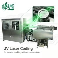 Machine de marquage laser UV haute vitesse double face pour bouchons de bouteilles avec alimentation automatique, inspection de la traçabilité et ligne de production de rejet