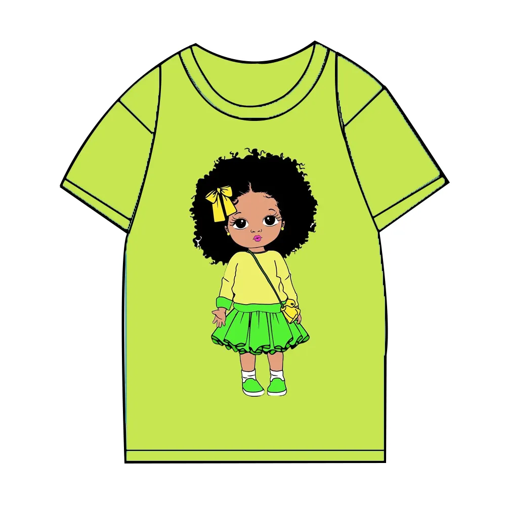 Ropa de verano de dibujos animados para niños y niñas, Boutique, camisa Popular encantadora de Color sólido, moda para niñas