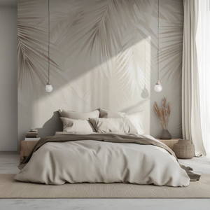 Papel Tapiz de PVC con Diseño de Hojas de Palma Beige Estilo Bohemio, Mural Personalizado en Tonos Tierra Neutros para Decoración de Paredes de Dormitorios y Salas de Estar, Fácil de Instalar - Product Image 3