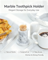 Porte-cure-dents moderne en marbre blanc naturel, fait main, écologique, durable, avec couvercle anti-poussière, distributeur, pierre orientale, pour table de cuisine