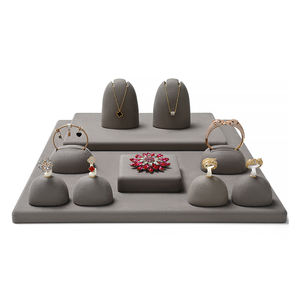 Jinsky-Escaparate de joyería de terciopelo gris de lujo personalizado, juegos de soporte de exhibición, bandeja de exhibición de joyería, estante de exhibición de joyería - Product Image 4
