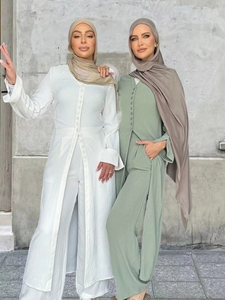 Abaya in Stile Turco per <span class=keywords><strong>Donna</strong></span>, Tinta Unita, Primavera 2026, Top Casual con Bottoni, <span class=keywords><strong>Pantaloni</strong></span> Dritti, Ispirazione Dubai, in Poliestere Traspirante - Product Image 2