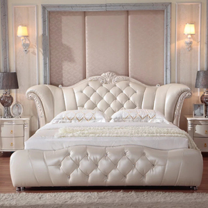 Design moderne de meubles de chambre à coucher de style Européen rembourré <span class=keywords><strong>queen</strong></span> <span class=keywords><strong>size</strong></span> en cuir blanc <span class=keywords><strong>lit</strong></span> coffre - Product Image 1