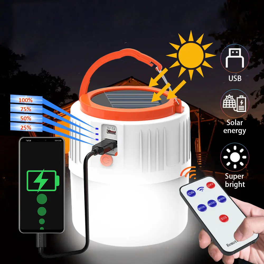 Năng Lượng Mặt Trời LED Cắm Trại Ánh Sáng USB Sạc Bulb Cho Ngoài Trời Lều Đèn Xách Tay Đèn Lồng Khẩn Cấp Cho BBQ