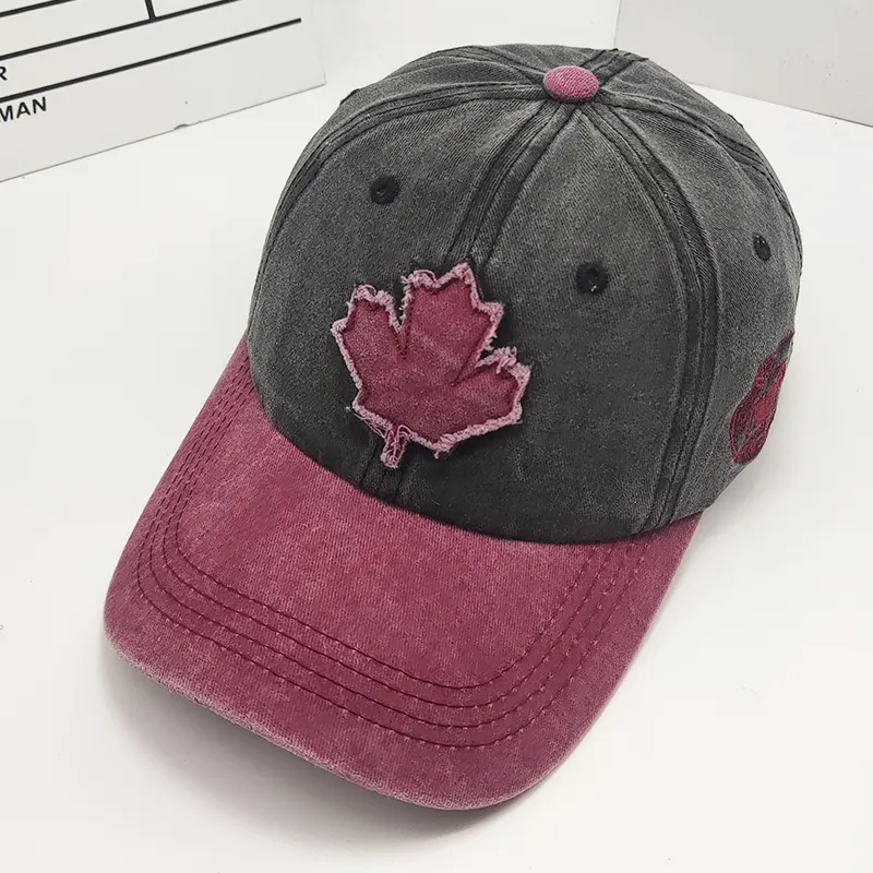 ユニセックスカナダメープルリーフパターン野球帽アップリケパッチ帽子サイド刺Embroidery湾曲つば苦しめられた洗浄された野球帽