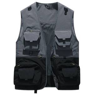 Outdoor Sports Vest Polyester Fiber Green Khaki Gray Red Thin Solid Color Workwear Multi Pocket Design - Product Image 3
