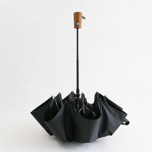 Parapluie moderne pliant en trois sections, résistant aux intempéries et aux UV, avec poignée en bois à dix baleines, impression vinyle légère, emballage en boîte à ouverture facile - Product Image 4