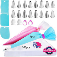 Kit de décoration de gâteaux 124 pièces, douilles en acier inoxydable, poches à douille jetables, poches à douille réutilisables en silicone anti-éclatement, spatules