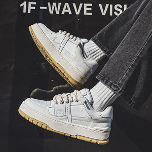 New style sneakers for men - all-<b>white</b> plain color sneakers with thick sole and height-enhancing feature - men's loafers - Product Image 3