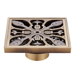 Crépine de sol plat en laiton antique moderne 100*100mm Drain carré inodore pour salle de bain d'hôtel Surface brossée - Product Image 1