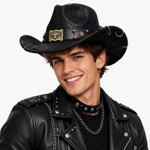 <span class=keywords><strong>Sombrero</strong></span> <span class=keywords><strong>de</strong></span> <span class=keywords><strong>vaquero</strong></span> vintage con borde ancho y diseño <span class=keywords><strong>de</strong></span> cabeza <span class=keywords><strong>de</strong></span> toro, estilo retro para montar a caballo, para hombre y mujer - Product Image 1