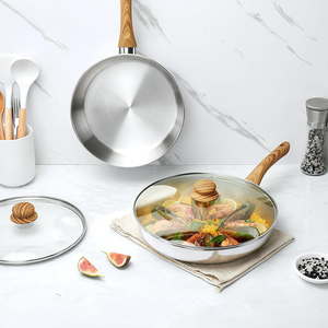 High Quality No Coating Wooden <b>Handles</b> Gas 6-Piece Triply Induction Bottom Stainless Steel Frying <b>Pan</b> Cookware Set - Product Image 4