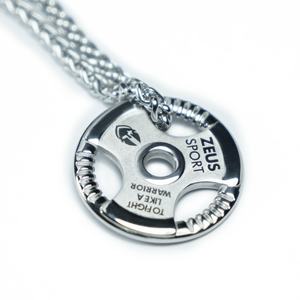 Collar con colgante de mancuerna para hombre y mujer, diseño de barra larga con cadena de lana, sin color, para exhibir músculos - Product Image 1