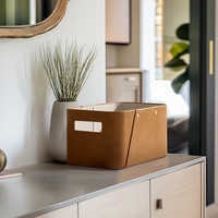 Ensemble de 2 paniers de rangement rectangulaires pliables en cuir PU écologique personnalisés avec poignée, design luxueux, usage polyvalent pour l'entrée