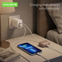 Chargeur rapide 20W PD en gros, prise US, adaptateur double port USB A+C, technologie GaN, chargeur de téléphone avec câble C vers C