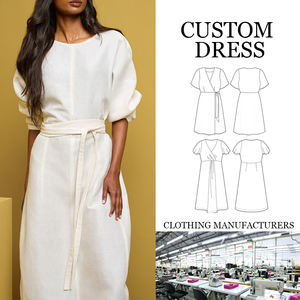 Abito Casual <span class=keywords><strong>da</strong></span> <span class=keywords><strong>Donna</strong></span> di Media Lunghezza <span class=keywords><strong>in</strong></span> <span class=keywords><strong>Lino</strong></span> Nuovo Tessuto a Tinta Unita Autunnale Servizio Personalizzato Traspirante e Antistatico - Product Image 1