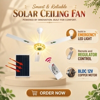 Moteur à courant continu 56 pouces ventilateurs de plafond à charge solaire pale de ventilateur en métal avec lumière avec télécommande et adaptateur pour la maison