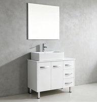 Ensemble de meubles de salle de bain contemporains à poser au sol, résistants à l'eau, avec miroir écologique inclus, pour usage commercial