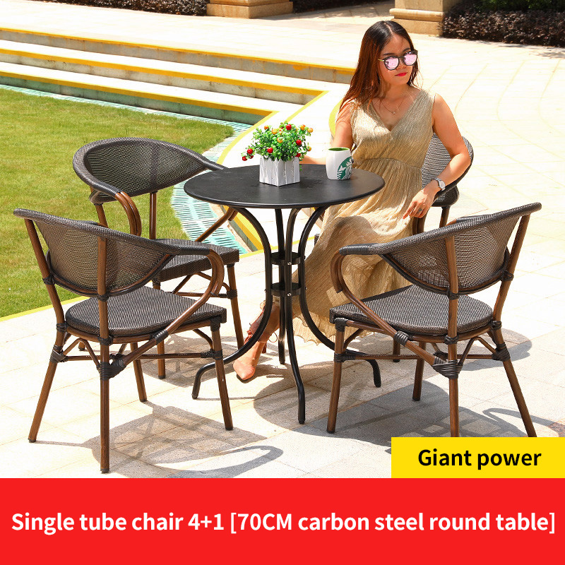 Sedia 4 Teslin 1 tavolo rotondo in acciaio al carbonio D70cm