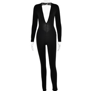 Combinaison moulante transparente à col en V profond, manches longues et dos nu pour femme, taille haute, idéale pour les soirées - Product Image 5