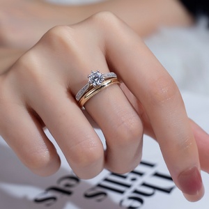 Bague empilable pour femme Messi Jewelry MSR-1049 en or 14 carats avec diamant rond taille brillant en platine - Product Image 4