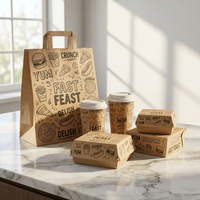Ensemble de boîtes en papier pour hamburgers et poulet frit, imprimées sur mesure, biodégradables, écologiques, de qualité alimentaire, emballages jetables pour la restauration rapide
