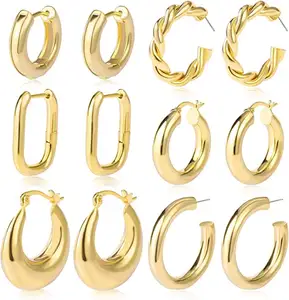 NUORO Harga Pabrik Anting-Anting Hoop Baja Tahan Karat Geometri Wanita Anting-Anting Hoop Emas Ringan Tabung Berongga Chunky