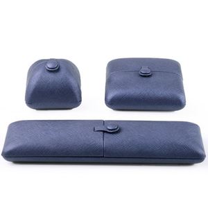 Dark Blue PU Leather Jewelry Box Elegant Earrings Ring Jewelry Packaging Box Double-open Button Gift Box