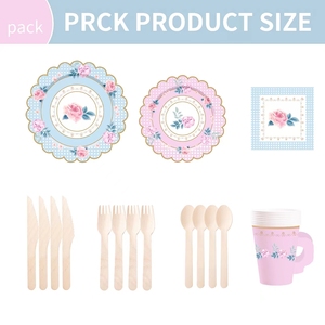 ชุดถ้วยน้ำชา จานรอง กระดาษเช็ดปาก ถ้วยชาและจานรองพร้อมหูจับ สำหรับงานเลี้ยงวันเกิดเจ้าหญิง ตกแต่งงานฉลองวันเกิดเด็ก ลายดอกไม้ - Product Image 5