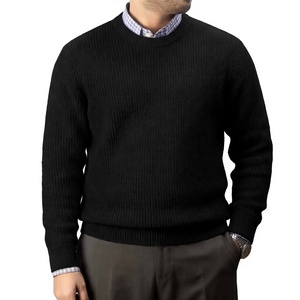 Pull en cachemire et laine de haute qualité pour homme, col rond, tricot gaufré, couleur unie avec logo, collection hiver, vente en gros usine - Product Image 3
