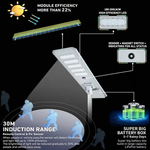 Nhà Sản Xuất 60W 80W 100W 120W 140W Cảm Biến Điều Khiển Từ Xa Không Thấm Nước Ngoài Trời Tích Hợp Tất Cả Trong Một <span class=keywords><strong>LED</strong></span> Năng Lượng Mặt Trời Ánh Sáng Đường Phố - Product Image 3
