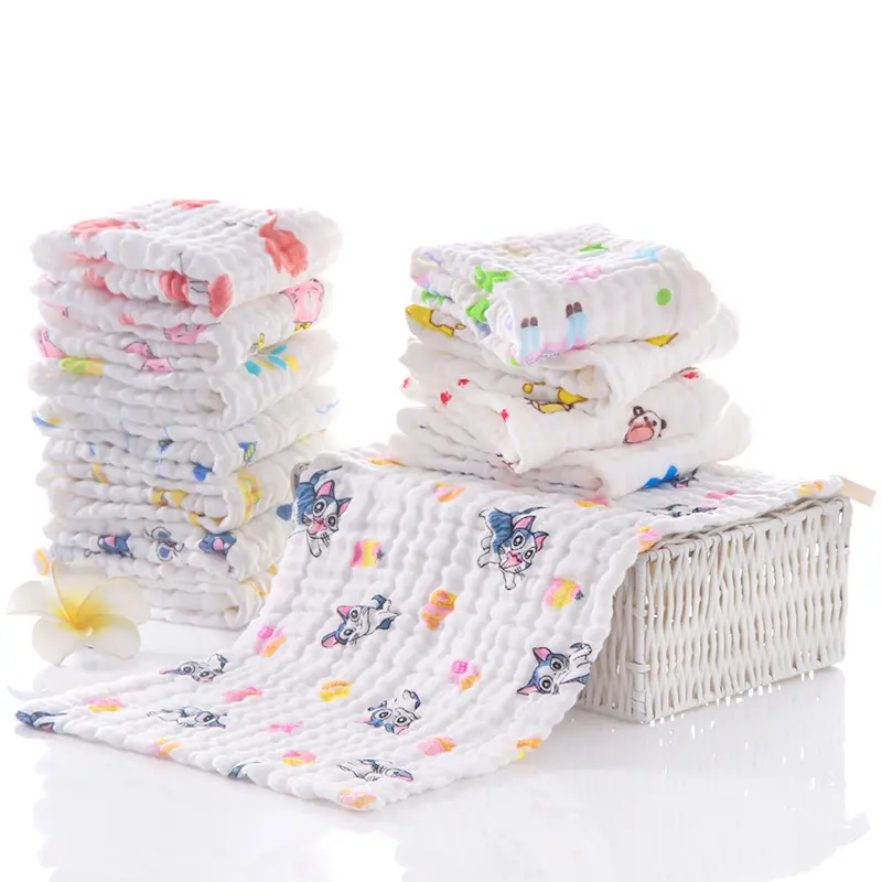6-लेयर बेबी गॉज लार तौलिया नरम अवशोषक कपास गॉज छोटा आयताकार वॉशक्लॉथ किंडरगार्टन तौलिया बच्चों का रूमाल