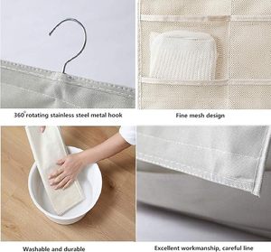 Closet Hanging Organizer with Mesh Pockets Rotating Metal Hanger Wall Shelf <b>Wardrobe</b> Storage Bags for Underwear Underpants Socks - Product Image 3