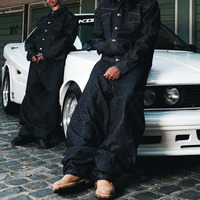 Ensemble deux pièces streetwear pour homme : veste et pantalon en jean surdimensionné et épais, avec broderie personnalisée par un fabricant de denim