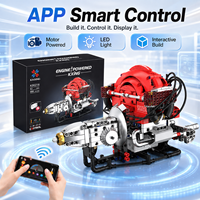 Bloques de Construcción Mecánicos con Sonido LED Recargables Inteligentes, Modelo de Cilindro de Motor de Carreras, 868 Piezas, Regalo para Adultos y Adolescentes