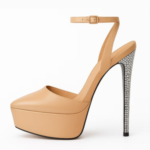 Sandales à plateforme épaisse pour femme, grande taille 45, coupe large, talons hauts ornés de diamants, avec boucle de cheville, chaussures d'été découpées - Product Image 5