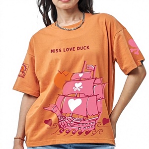 Camiseta Naranja de Seda Lisa para Mujer Miss Love, Cuello Redondo, Manga Corta, Corte Regular Informal, 100% Algodón Transpirable, Anti-Pilling, con Logo - Product Image 1